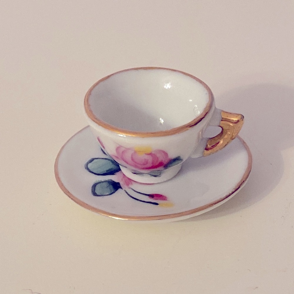 JULY Vintage Birth month Miniature tea cup and saucer with stand - Picture 3 of 11